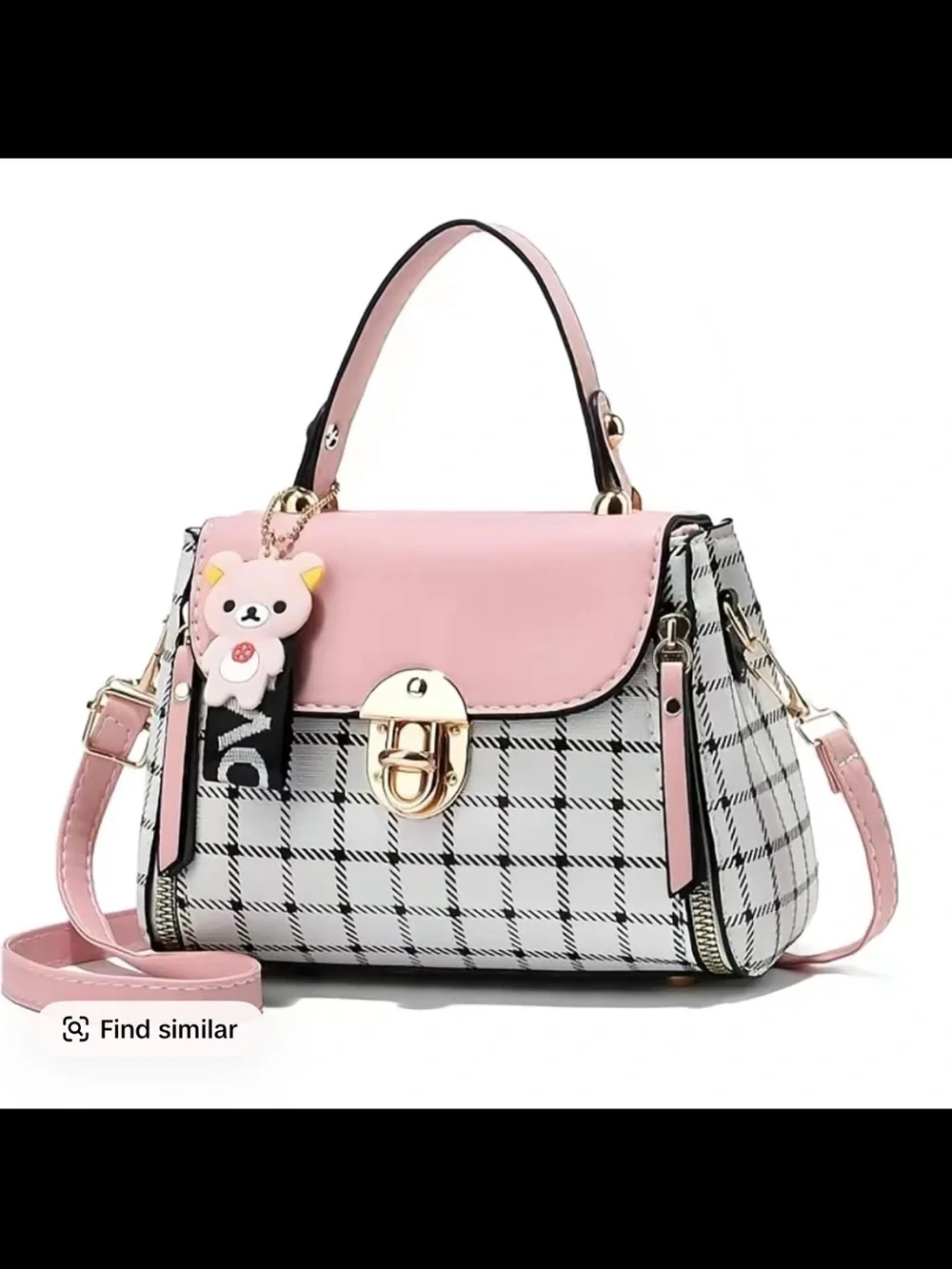 Red Plaid Satchel with Gold-Tone Lock